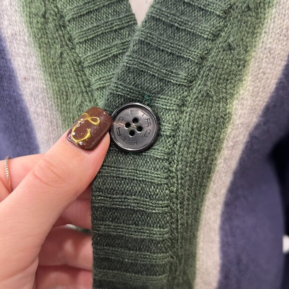 ETRO Blue Knit Stripe Cardigan Wool Button Sweater size XL - Picture 4 of 9